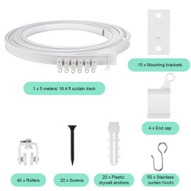 Jetec Flexible Bendable Ceiling Curtain Track, 16.4 Feet/ 5 Meters, White