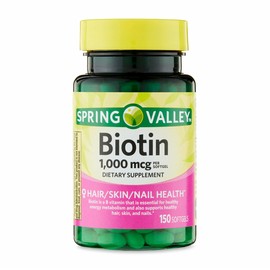 Spring Valley Biotin Softgels, 1000mcg, 150 Count new Bottle