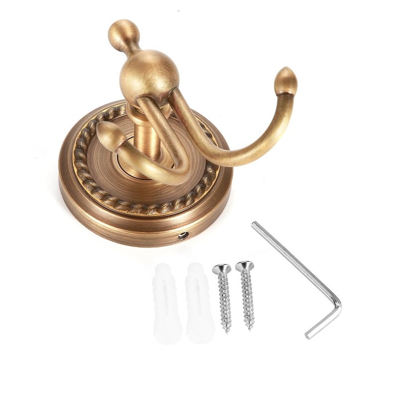Alvinlite Bathroom Double Coat Hooks Antique Brushed Brass Towel Hooks
