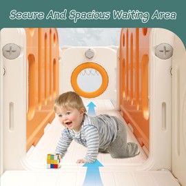 YUYUE 8 in 1 Toddler Slide for Toddlers Age 1-3, Extra-Long Slide with Basketball Hoop Indoor and Outdoor Baby Climber Playset Playground Freestanding Slide (Medium, White+Orange)