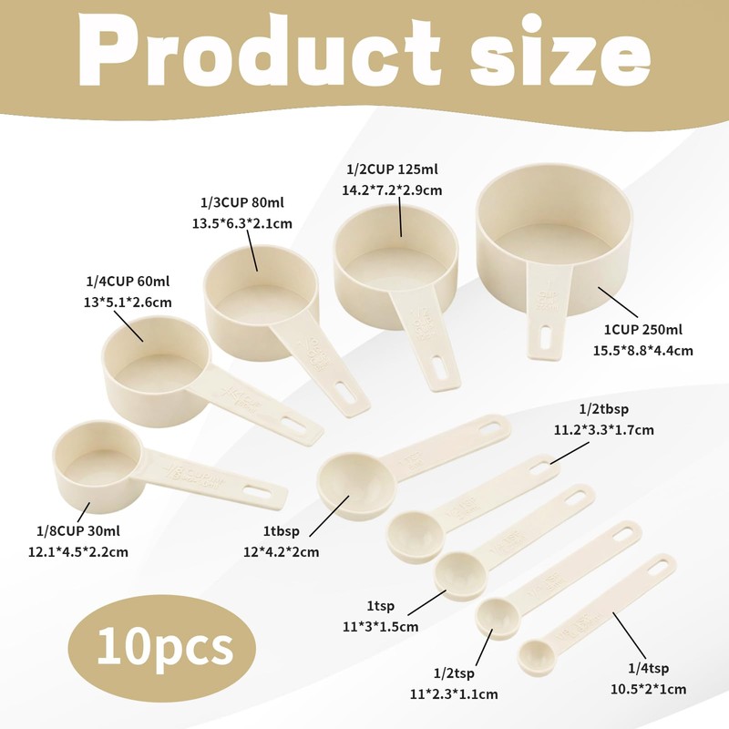 Measuring Spoons and Cups Set, 10-Piece Plastic Measuring Tools for