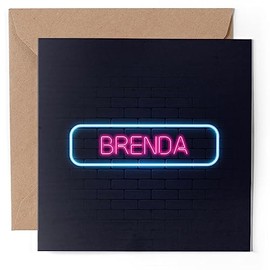 1 x Greeting Card - Neon Sign Design Brenda Name - Blank Birthday Celebration Anniversary #352812