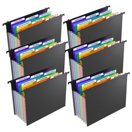 Plastic Expanding Hanging File Folders for Filing Cabinet,1/3-Cut Tab, 7 Pockets Accordion Dividers Folder Multi-Color Tabs, Large Capacity Hanging Organizer Letter Size (Hanging 6 PCS)