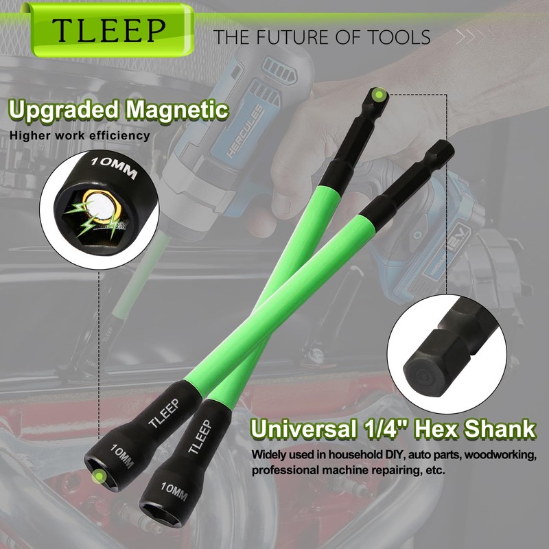 TLEEP 150MM 10mm Magnetic Power Nut Driver Set for Impact