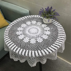 Hetao 100% Cotton Handmade Crochet Round Tablecloth Doilies Lace Table Covers,White, 27 Inch