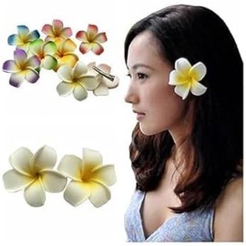 4 Pcs 7cm White and Pink Hawaiian Frangipani Plumeria Foam Head Flower Party Beach Hair Clip Hair Clips Clips and Barrettes