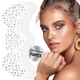 10 Sheets Freckle Patches Tattoo, Silver Glitter Face Makeup Speckles, Eyes Glitter Makeup Accessories Temporary Tattoo for Women and Girls, Cosmetic Glitter for Face, Christmas Makeup