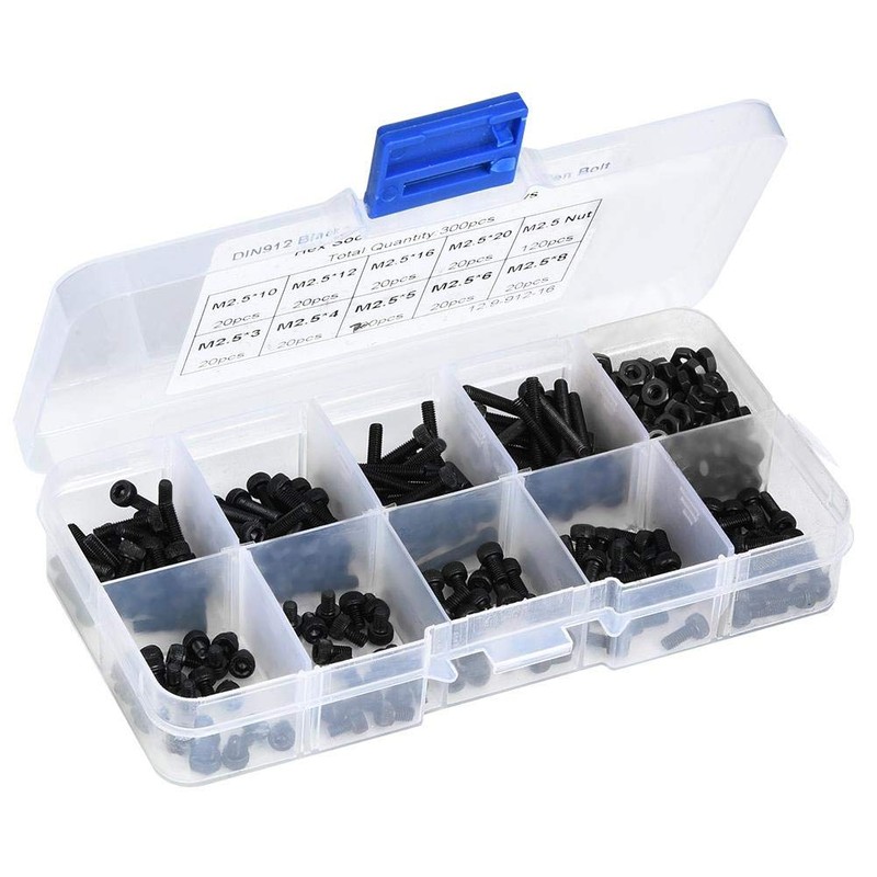Screw Screw with Nut, 300 Pieces Black Alloy Steel 12.9