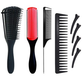 4 Cepillos para Cabello Rizado, Peine para Cabello Lacio + Cepillo Desenredante + Cepillo de Pulpo para Rizos + Peine de Cola, Cepillos y Peines para Cabellos Finos y Gruesos, Uso en Seco y Mojado