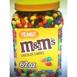 M&M's M & M's PEANUT MILK CHOCOLATE CANDY BULK PLASTIC JAR, 62 oz (ONE)