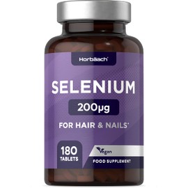 Selenium 200mcg Supplement | 180 High Strength Tablets | with L-Selenomethionine for Hair and Nails | Suitable for Vegans & Vegetarians | No Artificial Preservatives | by Horbaach