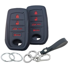 RUNZUIE 2Pcs 4 Buttons Silicone Smart Key Fob Cover for 2019-2022 2023 2024 2025 Toyota Prius Land Cruiser Venza RAV4 Prime Hilux Tundra Corolla Crown Highlander BZ4X (Black with Red)