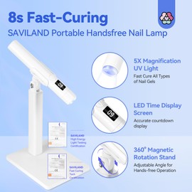 SAVILAND White 9W LED Nail Light for Gel Nails: Handheld LCD Display Screen Flash Cure Lamps with Stand for Gel Nail 8s Quick Drying Wireless Handsfree U V Light for Nails Home Manicure Nail Dryer | SAVILAND