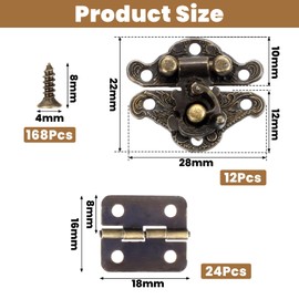 Small Hinges for Wooden Box, 24PCS Jewelry Box Hinges Retro Design Jewelry Box Antique Hasp Latch Mini Hinge Decorative Latch Repair Kit for Crafts Project, Jewelry Box, Small Cabinet