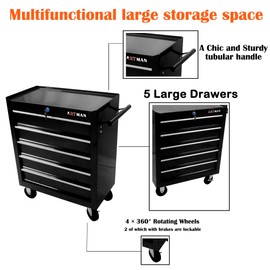 nifoti 5 Large Drawers Tool Cart on Wheels,Rolling Tool Chest Tool Storage,Drawers Rolling Tool Trolley Organizer Tool Case for Garage, Warehouse, Workshop, Repair Shop (5 Large Drawers-29.3"H-Black)