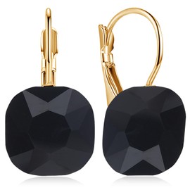 JIMARIN Sparkly Crystal Square Leverback Earrings Rhinestone Geometry Dangle Drop Earrings For Women Brides Bridesmaids Weddings (Black)