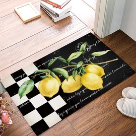 Summer Tropical Lemon Entrance Door Mat, Buffalo Plaid Black White Spring Decor Welcome Doormat, Non-Slip Carpet Rugs Floor Mat Decorative for Home/Bathroom/Kitchen/Indoor 24 x16 in