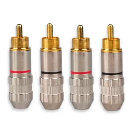 HTTX RCA Male Plug Adapter, RCA Repair Ends, Audio Phono Gold Plated Solder Connector for Speaker Wire (4-Pack)