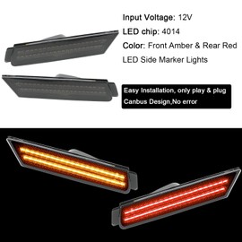 ROCCS 4PCS LED Amber & Red LED Side Marker Lights Compatible with 2010-2015 Chevy Camaro SS/RS/ZL1/LT Front Rear Bumper LED Sidemarker Turn Signal Light, Smoked Lens