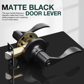GOBEKOR 10 Pack Matte Black Privacy Door Levers Bedroom Door Handle with Lock Interior Door Handles Keyless Door Lock Wave Bed/Bath Lever