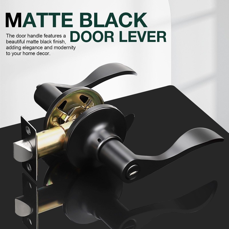 GOBEKOR 10 Pack Matte Black Privacy Door Levers Bedroom Door