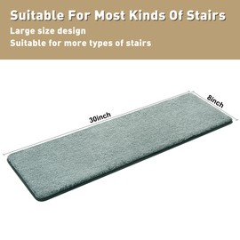 PURE ERA Carpet Stair Treads Ultra Plush 8 x 30 inch Soft Indoor Stair Protectors Pet-Friendly Non-Slip Skid Resistant Tape Free Washable Reusable(7 Pieces,Greenish Gray)