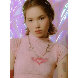 Y2K Kawaii Harajuku Cutecore Pink Wing Necklaces for Women Girls,1Pcs