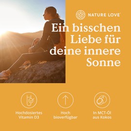 NATURE LOVE® Vitamin D3 1000 (50 ml Liquid), Laboratory-Tested 5000 IU per Drop, in MCT Oil from Coconut, Vitamin D, High Dose, Highly Bioavailable, Very High Stability, Produced in Germany