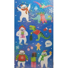 Unbranded 2 sheets - Holographic Holiday Yeti and Dinosaur Stickers.