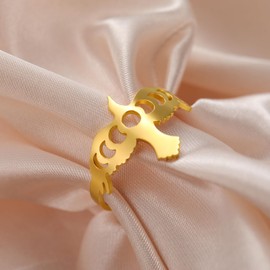 Dreamtimes Moon Phase Band Ring Thumb Ring for Women Men Vintage Eagle Stackable Ring Open Adjustable Statement Finger Band Ring Moon Phase Minimalist Finger Ring, Stainless Steel, No