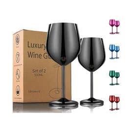 UNISWEET Stainless Steel Wine Glasses Set of 2, 18 oz Unbreakable Black Wine Glass Unique Metal Wine Goblets for Outdoor Capming and Pool Gift for Wine Lovers