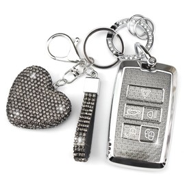 YIKECASE Key Fob Cover with Diamond Keychain Car Key Holder Compatible with Land Rover Range Rover Evoque Sport Vogue Discovery 5 Jaguar E I-PACE 2018-2023 Smart Key Protector for Women, (Black-Heart)