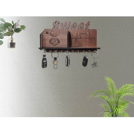My Dream Carts Sweet Heart Beat Key Holder Wooden Side Shelf Key Holder For Home And Kitchen Matte Finish Mobile Charger Stand Key Organizer For Decor Office, Living Room, Hall Wall Great Gift Item