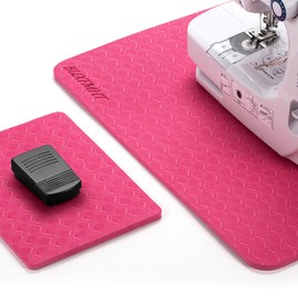 BUXFMHT Sewing Mat Set, Sew Machine Muffling Mat, Reduce Sews & Pedal Vibrations, Movement and Slipping, Sewings Machine and Sergers Accessory (2-Piece Set) (Rose Red)