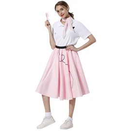 Adult 4 Piece Poodle Skirt 1950s Girls Costume Accessory Set - Glasses, Skirt, Scarf, Socks (Medium, Pink)