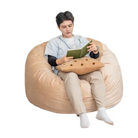 Cvortll 4ft Bean Bag Chair, Memory Foam Filled Bean Bag Chair for Adults and Teens with Removable Cover, Round Sofa Chair for Living Room, Dorm, Apartment, Gaming Room, Camel