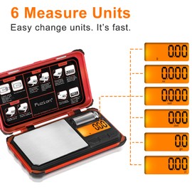 Fuzion TRI Digital Grams Scale, 200g Pocket Scale, Gram Scale Pocket Size, 6 Units with 0.01g Readability, Scale for Coin, Jewelry, Coffee, Herb, Small Scale with Tare, LCD (Red)