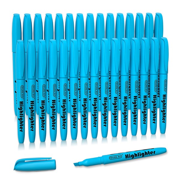 Shuttle Art Highlighters, 30 Pack Blue Highlighters Bright Colours, Chisel