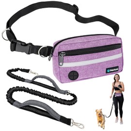 PetAmi Hands Free Dog Leash, Dog Running Leash Belt for Walking Jogging, Dog Waist Zipper Pouch Fanny Pack with Poop Bag Dispenser, Dual Padded Handle Bungee Leash for Small Medium Large Dogs, Single