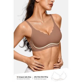 Vertvie Bras for Women Wireless Comfortable Push Up Bra Scalloped Seamless Full Coverage No Underwire Supportive T Shirt Bras(Coffee,Small)