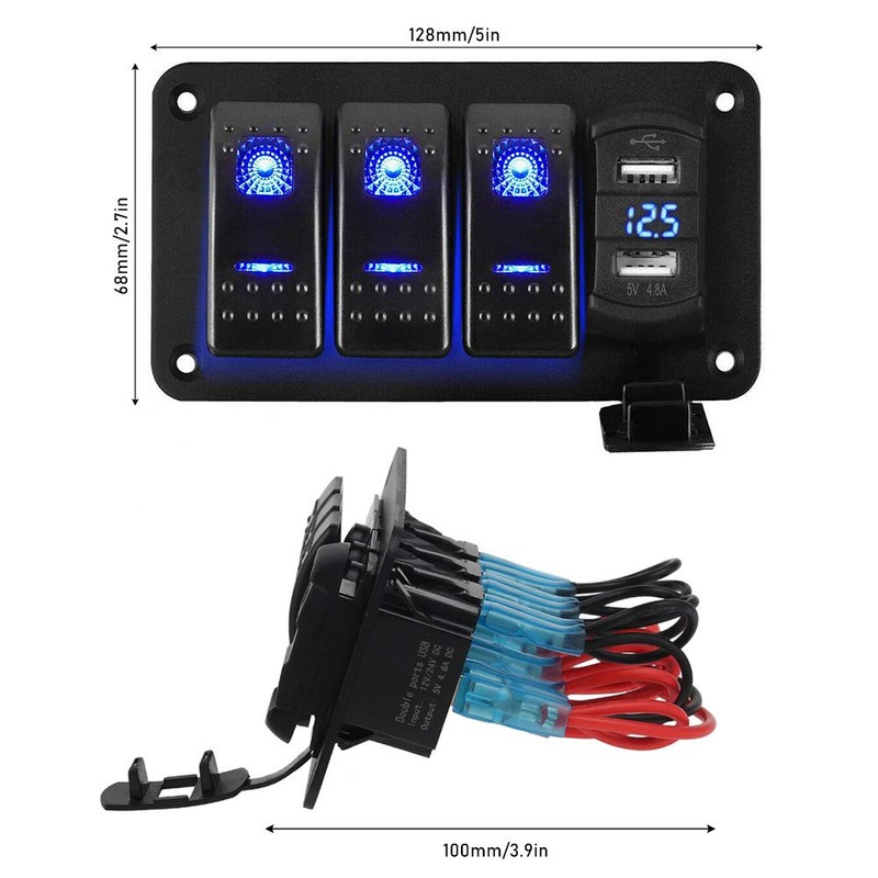 Switch Panel, Waterproof, Boat Switch, 3 Rungs, Car, Boat, Marine,