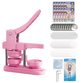 Button Maker Machine 58mm - (3 Gen) Installation-Free (2.25in) DIY Badge Button Maker Press Machine Badge Punch Press with 100pcs Button Parts Pictures (Pink, 2.25 inch / 58mm)