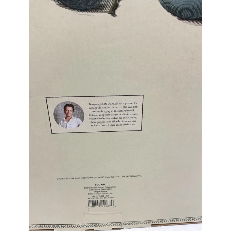 John Derian Blue Feather Scalloped Edge Stoneware Salad Plates 9"