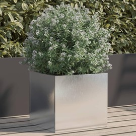 vidaXL Stainless Steel Planter 12.6"x11.8"x11.4" - Durable, Silver Rectangular Plant Container for Garden/Patio/Balcony, Easy to Clean, Assembly Required