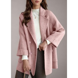 chouyatou Women's Casual Notch Lapel Double Breasted Warm Shacket Jacket Wool Coat (X-Large, Pink)