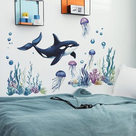 Wall Stickers Sea Life Turtle Whale Interior Sticker Sea World Sea Turtles and Dolphins DIY Sea Animals Wall Decal Sea Decoration Sticker Underwater World Fish Wallpaper Sticker Removable Stylish