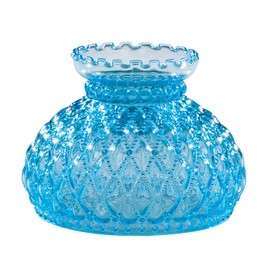 B&P Lamp Light Blue Glass Lamp Shade with Diamond Quilted Pattern Student Glass Shade with Crimped Top, 7 Inch Fitter, for Vintage and Antique Style Globes