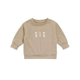 Toddler Baby Sibling Matching Clothes Long Sleeve Letters Print Pullover Sweatshirt Tops for Sister Brother Outfit (SIS Light Coffee, 2-3T)