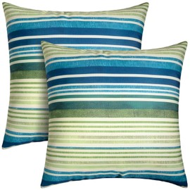 CASAJOY Pack of 2 18x18 Outdoor Pillows, Waterproof Throw Pillows with Inserts, Decorative Patio Pillows for Garden, Couch, Furniture, Sofa, Bed, Living Room(Stripe Blue Green)