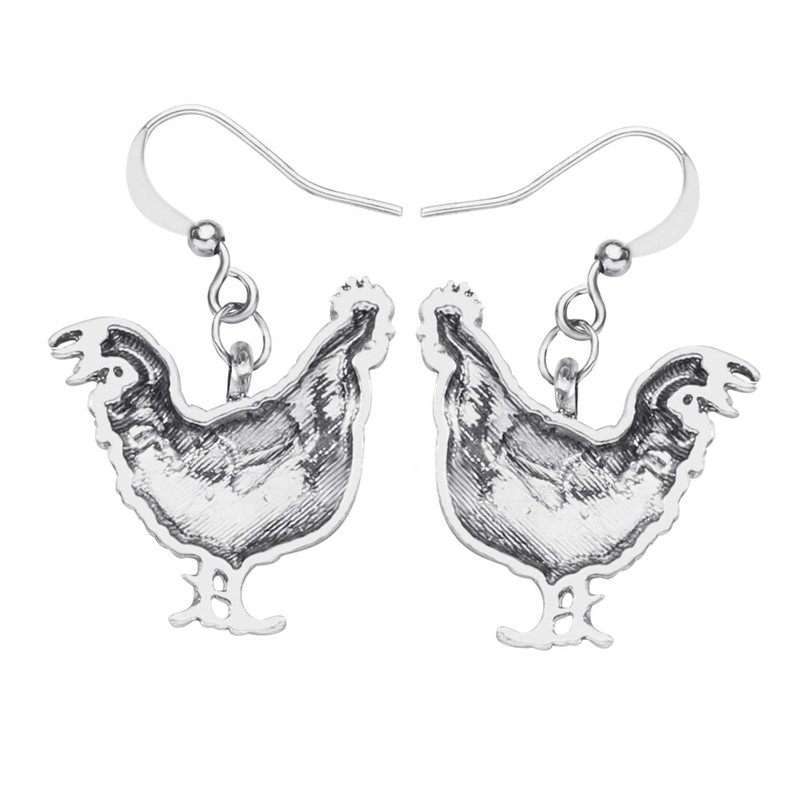 DOWAY Enamel Floral Chicken Hen Earrings Dangle Drop Charm Farm